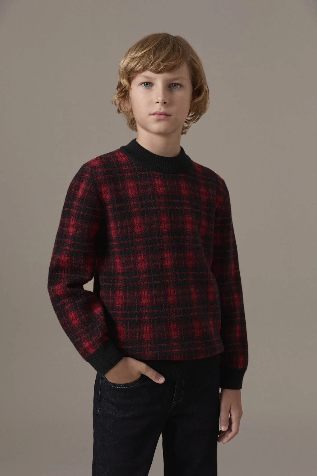 Hemington - Tartan Desen Lupetto Yaka Siyah Çocuk Kazak (1)