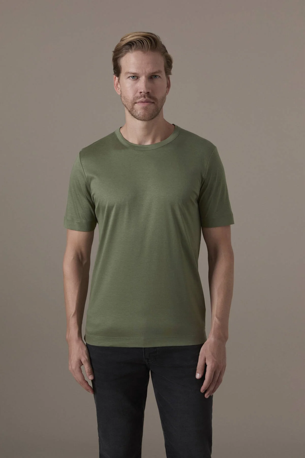 Hemington - Supima Pamuk Bisiklet Yaka Tencel Haki T-Shirt (1)