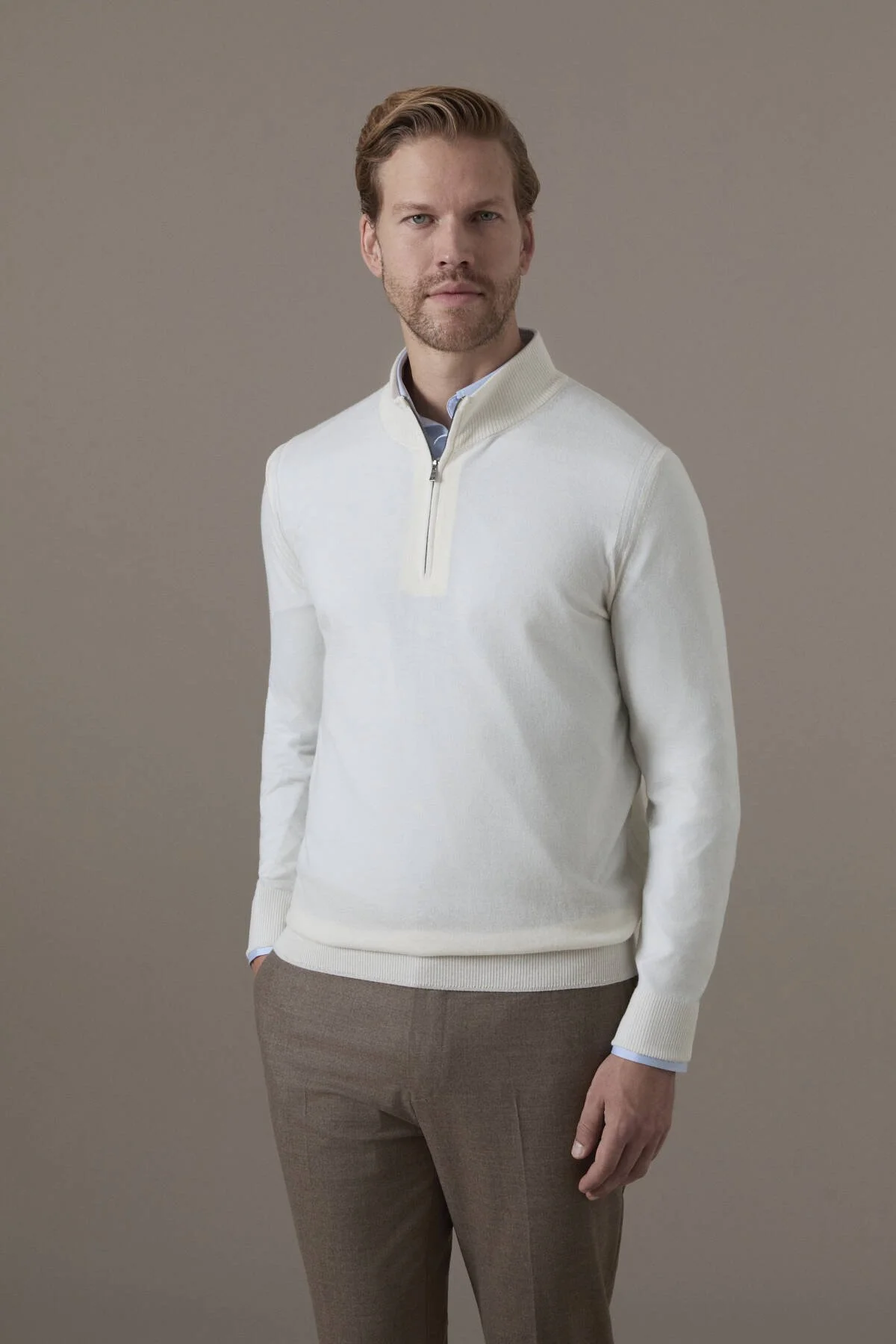 Hemington - Ultrafine Kaşmir Fermuarlı Beyaz Polo Triko (1)