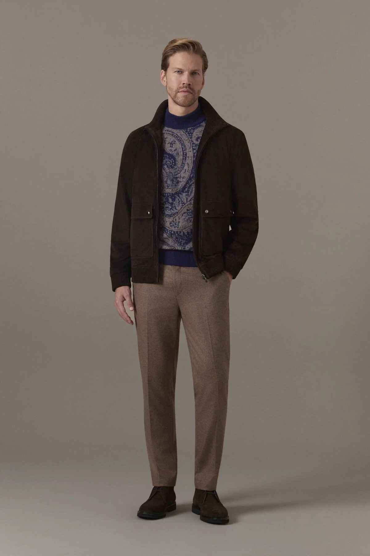 Hemington - Ultrafine Kaşmir Lupetto Yaka Paisley Desen Lacivert-Camel Kazak (2)