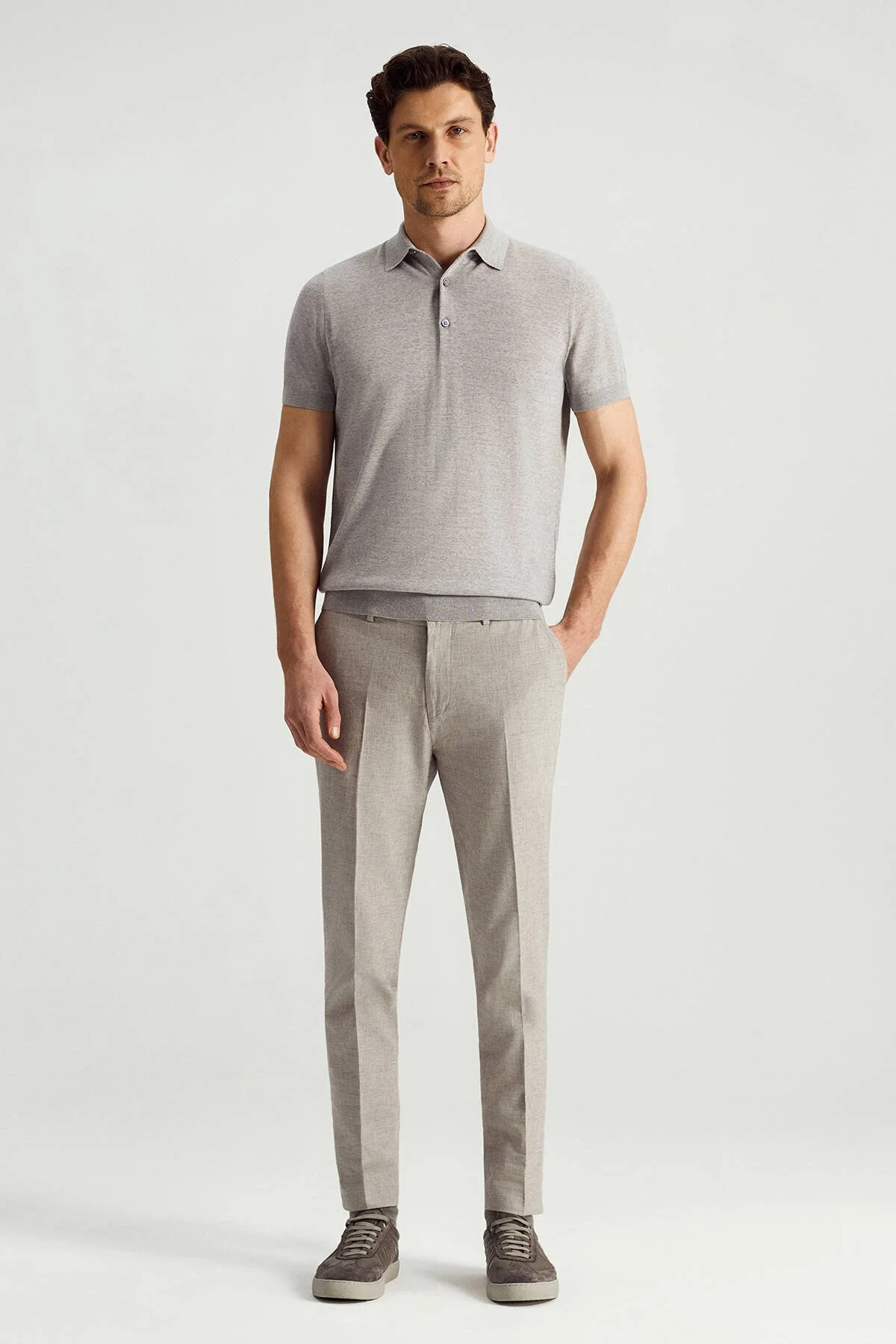 Hemington - Ultrafine Merino Yünü Açık Gri Triko Polo (2)