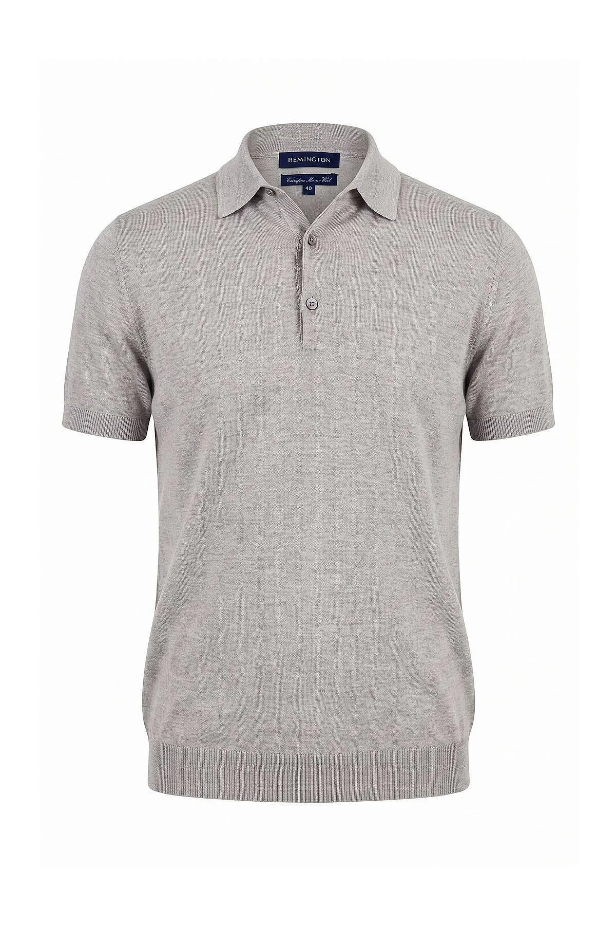 Hemington - Ultrafine Merino Yünü Açık Gri Triko Polo (6)