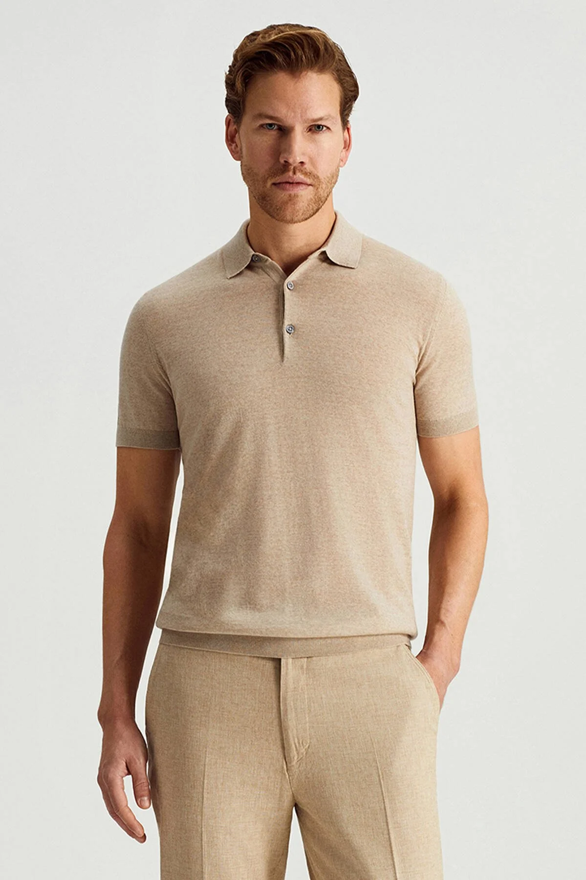 Hemington - Ultrafine Merino Yünü Bej Triko Polo (1)