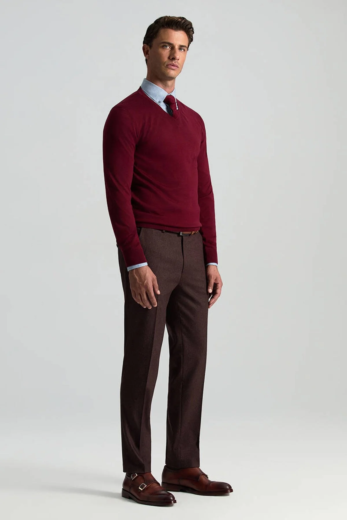 Hemington - V Yaka Merino Yün Bordo Triko (3)