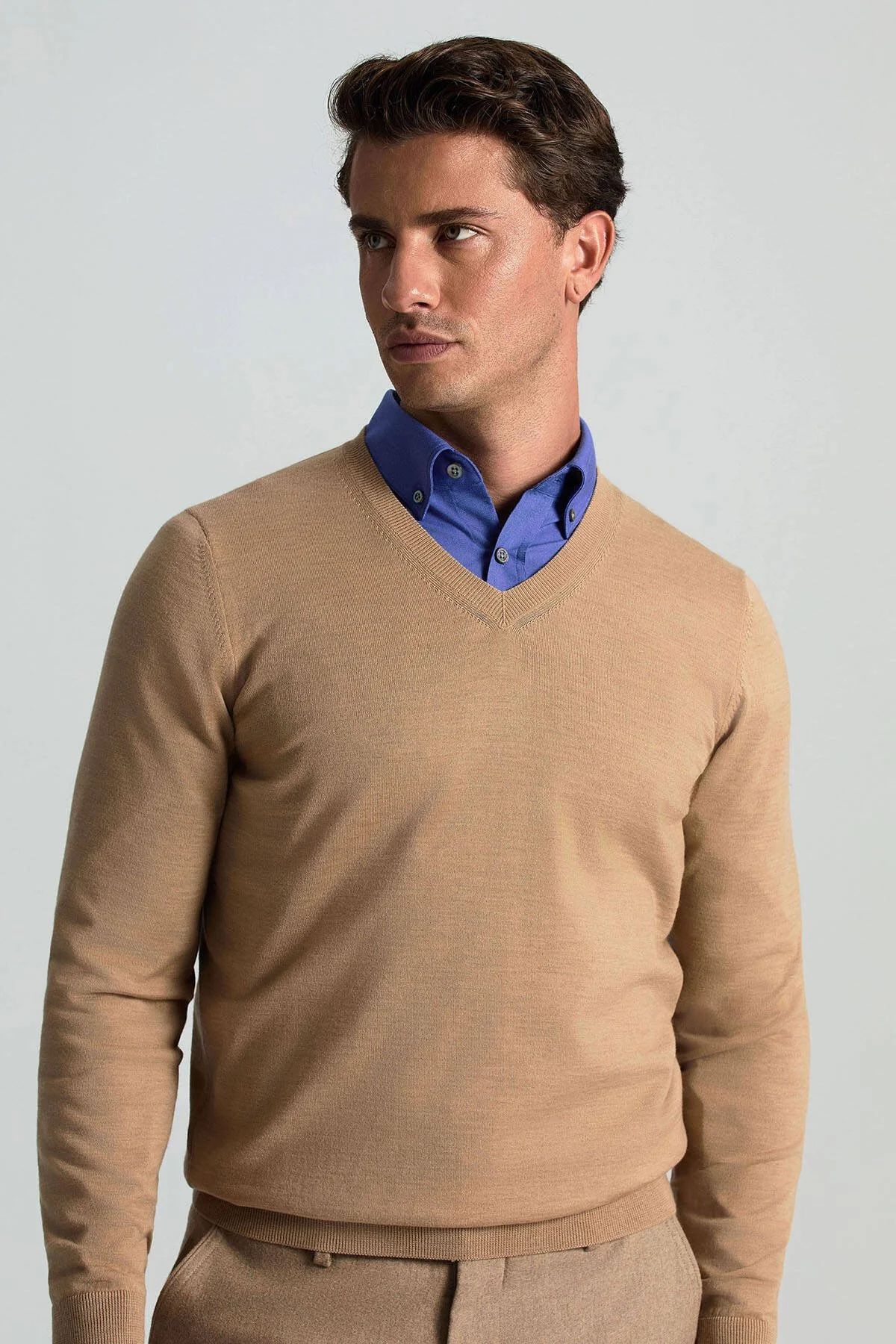 Hemington - V Yaka Merino Yün Camel Triko (1)