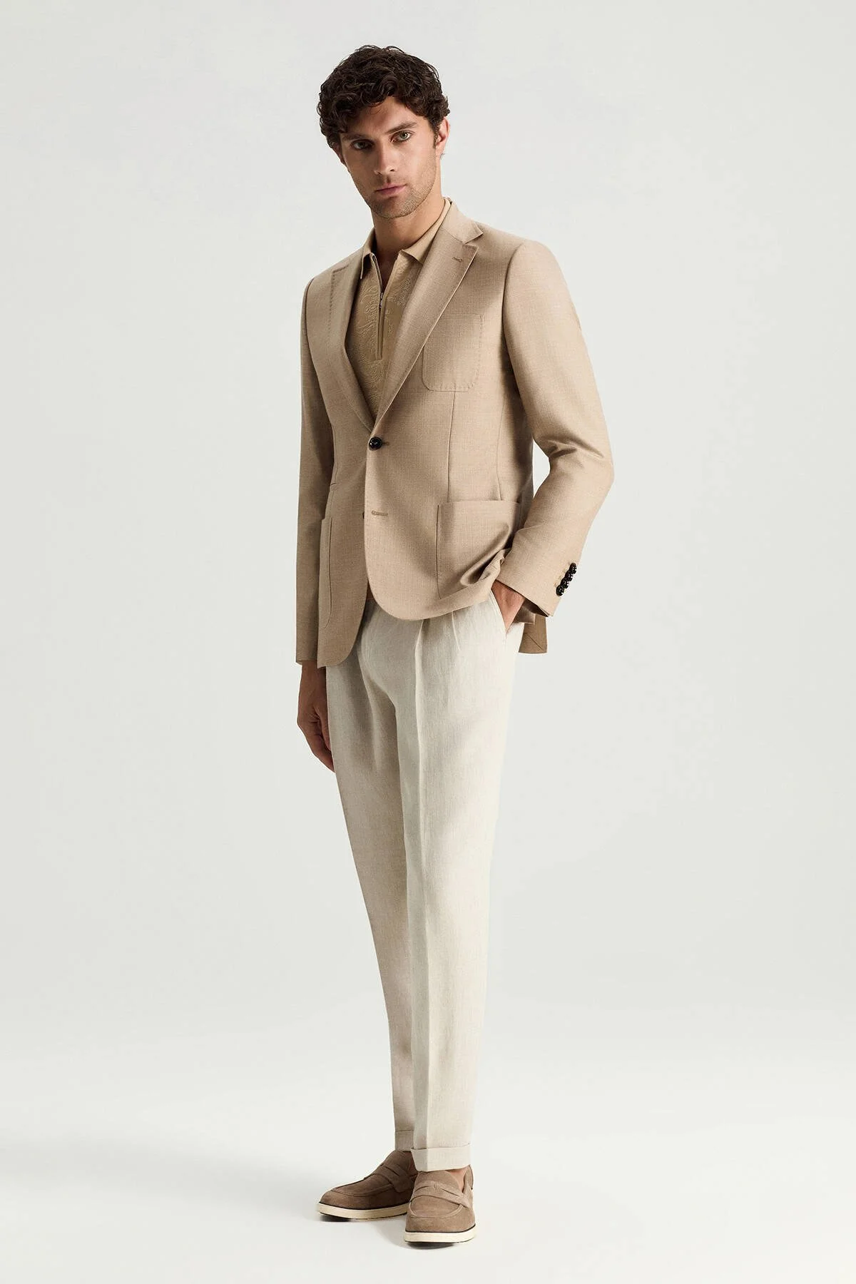 Hemington - Yün-İpek-Keten Karışım Açık Bej Blazer Ceket (3)