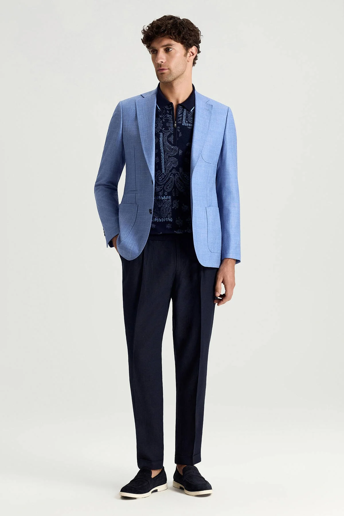 Hemington - Yün-İpek-Keten Karışım Açık Mavi Blazer Ceket (3)