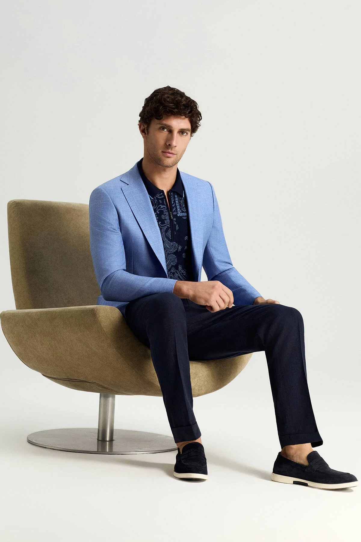 Hemington - Yün-İpek-Keten Karışım Açık Mavi Blazer Ceket (2)
