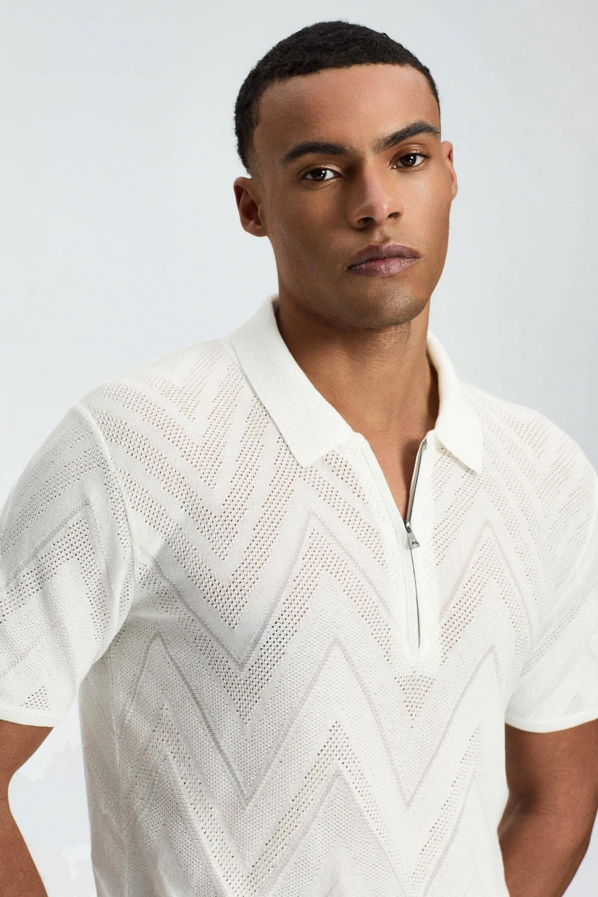 Hemington - Zigzag Desen Beyaz Giza Pamuk Triko Polo (1)