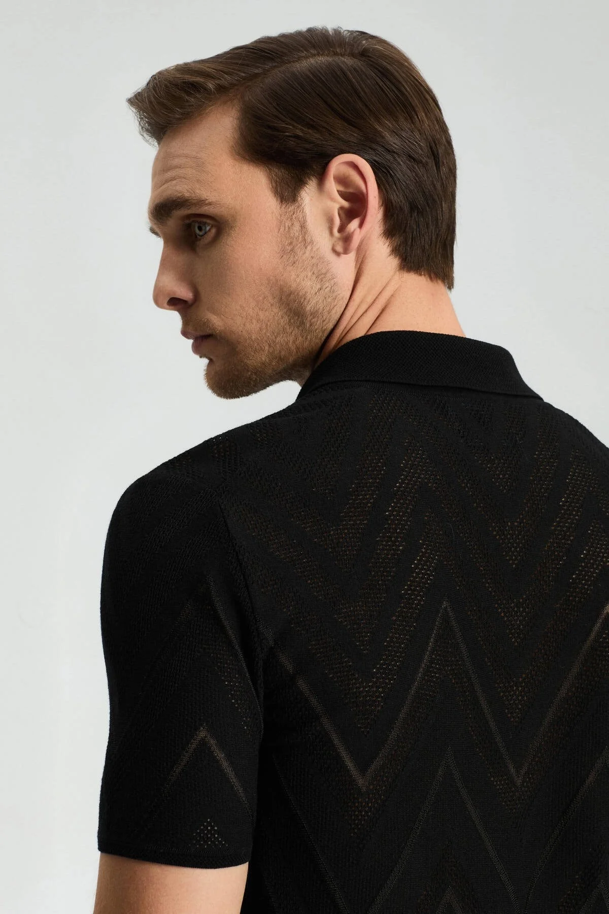 Hemington - Zigzag Desen Siyah Giza Pamuk Triko Polo (3)