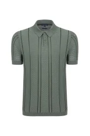 Hemington - Ajur Örgü Detaylı Haki Triko Polo