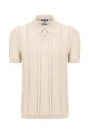 Hemington - Ajur Örgü Detaylı Krem Rengi Triko Polo