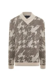 Hemington - Alpaka Yün Kaşmir Karışım Şal Yaka Desenli Ekru Triko