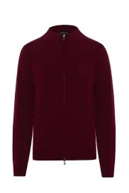 Hemington - Arma Detaylı Fermuarlı Bordo Triko Spor Ceket