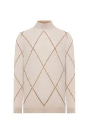Hemington - Baklava Desen Lupetto Yaka Merino Yün Açık Bej Triko