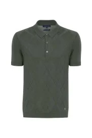 Hemington - Baklava Desen Giza Pamuk Haki Yeşil Triko Polo