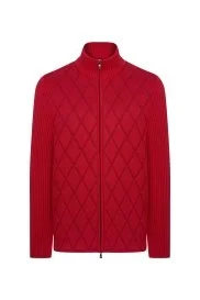 Hemington - Baklava Desen Merino Yün Activewear Kırmızı Triko Mont