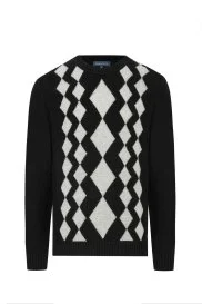 Hemington - Baklava Desen Saf Kaşmir Siyah Kazak