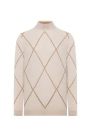 Hemington - Baklava Desen Yarım Balıkçı Yaka Merino Yün Açık Bej Triko Hemington - Baklava Desen Yarım Balıkçı Yaka Merino Yün Açık Bej Triko