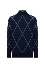 Hemington - Baklava Desen Yarım Balıkçı Yaka Merino Yün Lacivert Triko