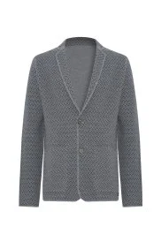 Hemington - Balıksırtı Desen Çift Yönlü Açık Gri Merino Yün Triko Ceket