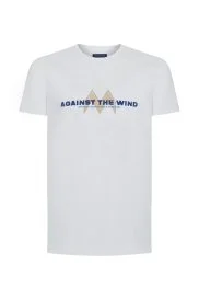 Hemington - Baskı Logolu Kırık Beyaz Bisiklet Yaka T-Shirt