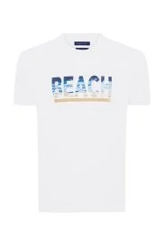 Hemington - Beach Baskılı Beyaz Pima Pamuk T-Shirt Hemington - Beach Baskılı Beyaz Pima Pamuk T-Shirt