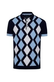 Hemington - Lacivert Beyaz Baklava Desen Triko Polo