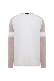 Hemington - Bisiklet Yaka Merino Yün Desen Beyaz Camel Kazak