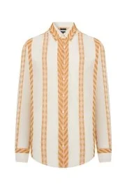 Hemington - Bohem Desen Beyaz Turuncu Saf Pamuk Gömlek Hemington - Bohem Desen Beyaz Turuncu Saf Pamuk Gömlek