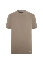 Brushed Pamuk Rahat Kesim Bisiklet Yaka Vizon Rengi T-Shirt