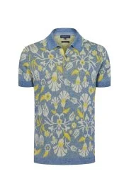 Hemington - Çiçek Desen Keten Pamuk İndigo Triko Polo