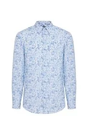 Hemington - Çiçek Desen Saf Keten Beyaz Gömlek