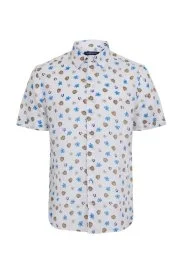 Hemington - Çiçek Desen Saf Keten Kısa Kollu Gömlek