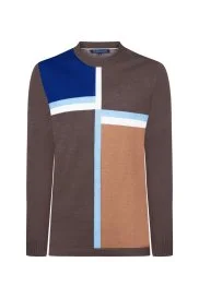 Hemington - Çizgi Desen Bisiklet Yaka Kahverengi Triko