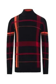 Hemington - Çizgi Desen Lupetto Yaka Siyah Merino Yün Triko