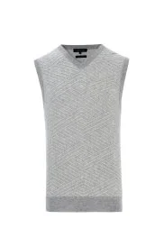 Hemington - Çizgi Desen Açık Gri Lambswool Yün Triko Süveter