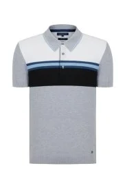 Hemington - Çizgi Desen Açık Gri Triko Polo