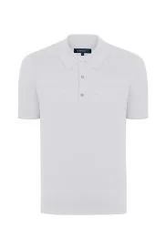 Hemington - Çizgi Desen Beyaz Merserize Pamuk Triko Polo