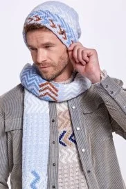 Hemington - Çizgi Desen Buz Mavisi Merino Yün Atkı Hemington - Çizgi Desen Buz Mavisi Merino Yün Atkı