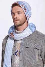 Hemington - Çizgi Desen Buz Mavisi Merino Yün Bere Hemington - Çizgi Desen Buz Mavisi Merino Yün Bere