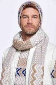 Hemington - Çizgi Desen Kum Rengi Merino Yün Atkı