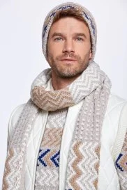 Hemington - Çizgi Desen Kum Rengi Merino Yün Bere