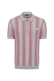 Hemington - Çizgili Fermuar Detaylı Açık Gri Triko Polo Hemington - Çizgili Fermuar Detaylı Açık Gri Triko Polo