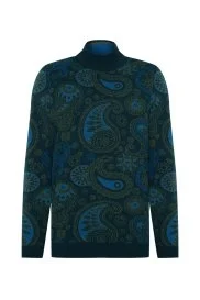 Hemington - Desenli Balıkçı Yaka Merino Yün Koyu Yeşil Triko