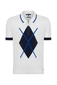Hemington - Desenli Fermuar Detaylı Beyaz Triko Polo