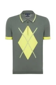 Hemington - Desenli Fermuar Detaylı Haki Triko Polo