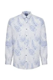 Hemington - Desenli Keten Pamuk Karışım Beyaz Spor Gömlek
