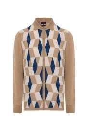 Hemington - Desenli Merino Yün Camel Triko Gömlek