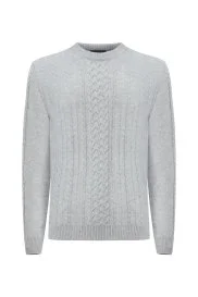 Hemington - Saç Örgü Desen Saf Kaşmir Gri Kazak Hemington - Saç Örgü Desen Saf Kaşmir Gri Kazak